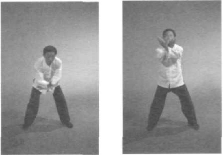 Trượng chưởng ném, bộ chậm – giai đoạn ném trượng chưởng xuống giữa hai chân