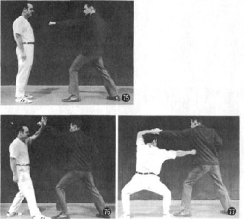 Hai cú đánh hội tụ vào cùi chỏ và cổ tay phải; rồi đánh vào hông trong thế Mã