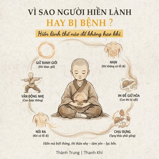 Có một nghịch lý rất quen: — Người hiền lành, không tranh, — không hơn thua, — không làm tổn thương ai, — lại hay mệt, hay đau, — hay bệnh vặt. — Trong khi có người nóng, — nói thẳng, phản ứng nhanh, — thân lại có vẻ khỏe hơn. — Theo Nội Kinh