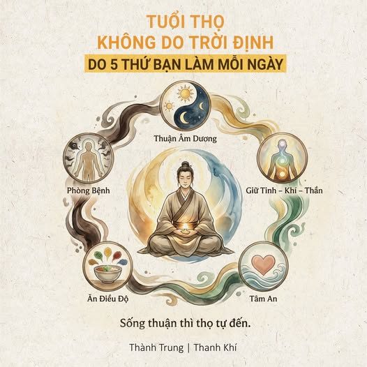 5 CỘT TRỤ CHỐNG ĐỠ SINH MỆNH CỦA CON NGƯỜI — Rất nhiều người tin rằng: — “Tuổi thọ là số trời cho, sống được bao lâu thì chịu.” — Nhưng Nội Kinh nói điều ngược lại: — Trời chỉ cho khung – còn bạn tự quyết định mình dùng khung đó thế nào. — Đây là 5 yếu tố then chốt quyết định bạn sống DAI hay sống HAO, được rút thẳng từ Tố Vấn.
