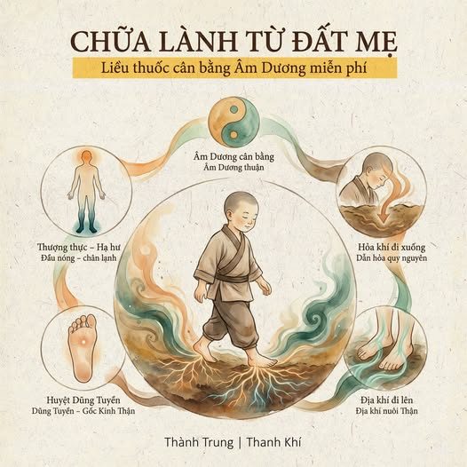 NGƯỜI HIỆN ĐẠI MỆT MỎI — không phải vì thiếu thuốc. — MÀ VÌ XA ĐẤT — Xa đất theo cả nghĩa 'thân' lẫn 'tâm'. — 1. CĂN BỆNH THỜI ĐẠI — Ta sống trong nhà cao tầng, — đi trên nền xi măng, — ăn thực phẩm rời gốc, — và mang trong người một cảm giác… không còn chỗ để đặt xuống. — Theo Hoàng Đế Nội Kinh, điều này sinh ra trạng thái: — Thượng thực – Hạ hư