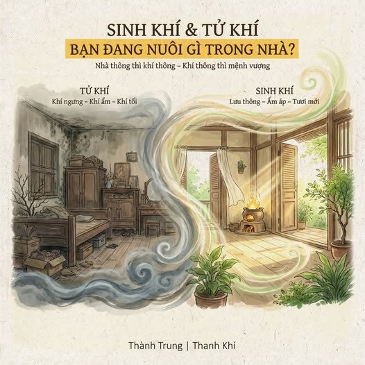 BẮT MẠCH CHO NGÔI NHÀ — Nhà có Sinh Khí thì người khỏe – Nhà đầy Tử Khí thì người đau — Có những căn nhà bước vào là thấy nhẹ người, yên tâm, muốn ở lại. — Có căn nhà rất đẹp, rất đắt, nhưng chỉ ở một lúc đã thấy mệt, lạnh, nặng ngực. — Đó không phải cảm giác vu vơ. — Đó là cơ thể bạn đang cảm nhận Khí của ngôi nhà. — Trong Hoàng Đế Nội Kinh, nơi ở được xem là “cái vỏ” của con người. — Vỏ thông thì ruột khỏe. — Vỏ bế tắc thì thân sinh bệnh.